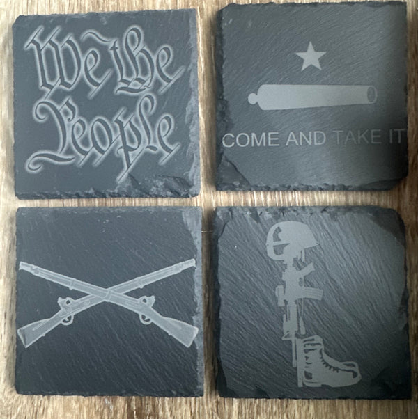 Four Handmade Slate Patriot III Coasters