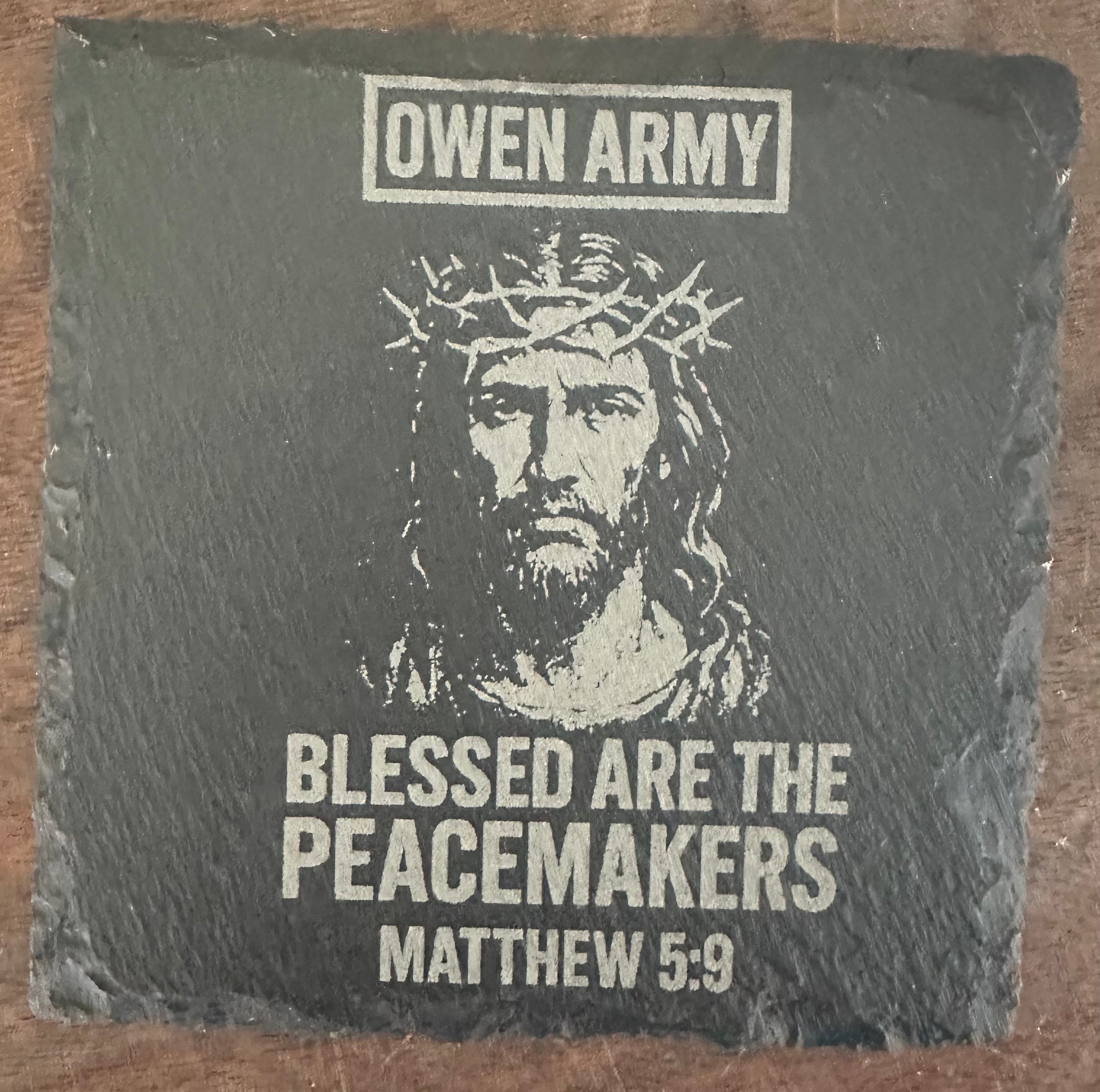 Four Slate Owen Army Coasters