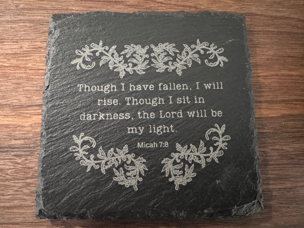 Four Slate We Fight Monsters Bible Verse Coasters