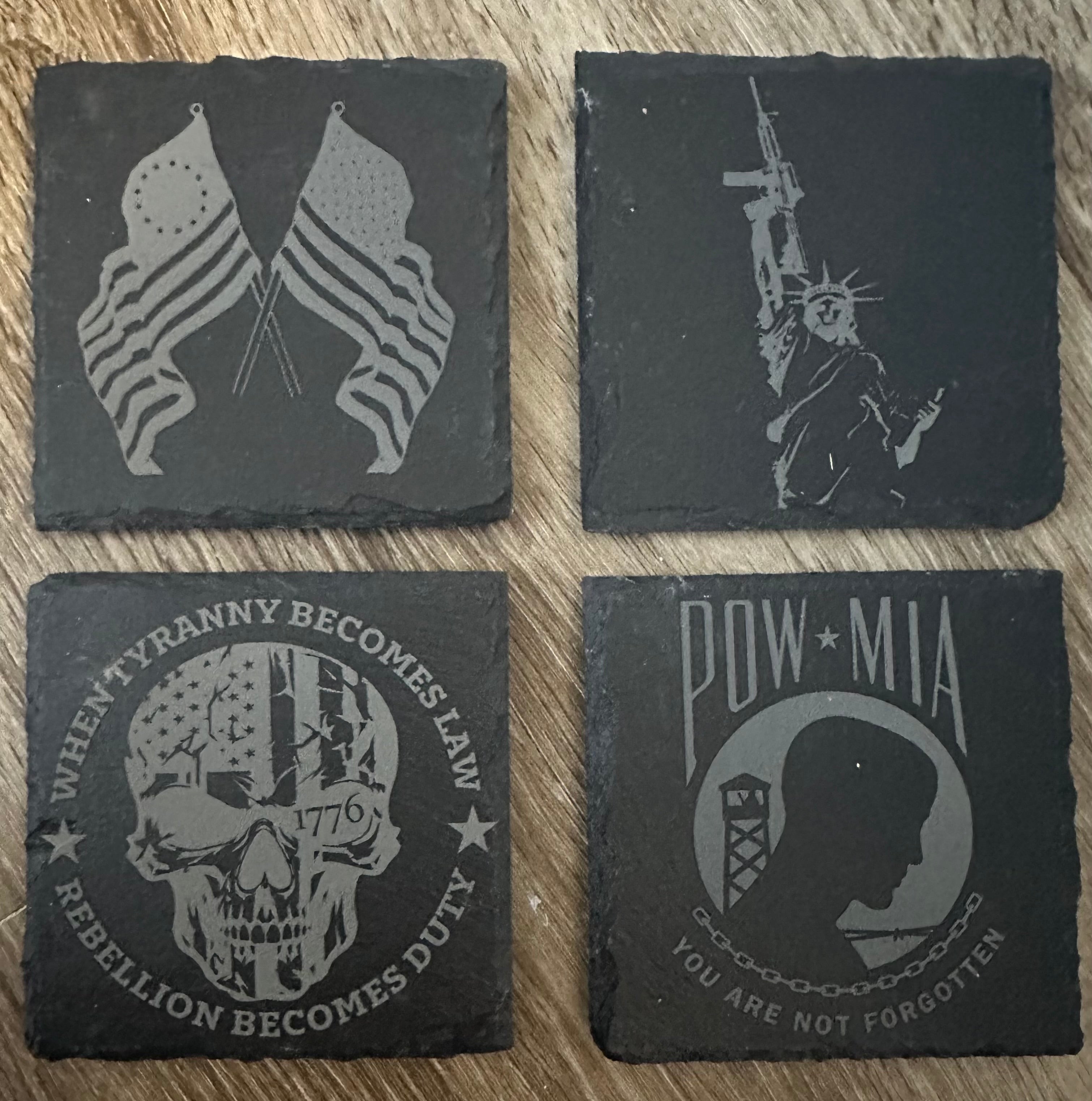 Four Handmade Slate Patriot II Coasters