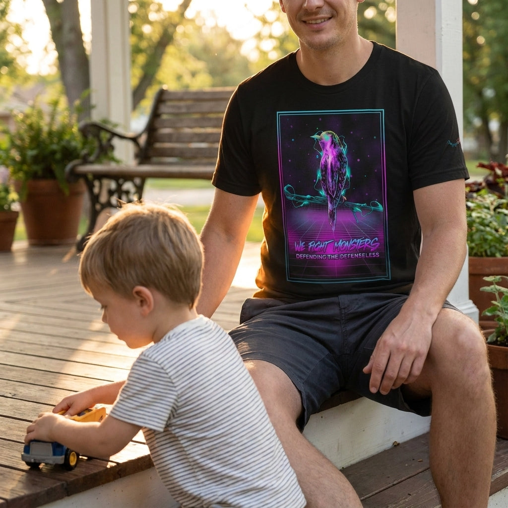 80s We Fight Monsters Men/Women  T-shirt — AI remix (Family)