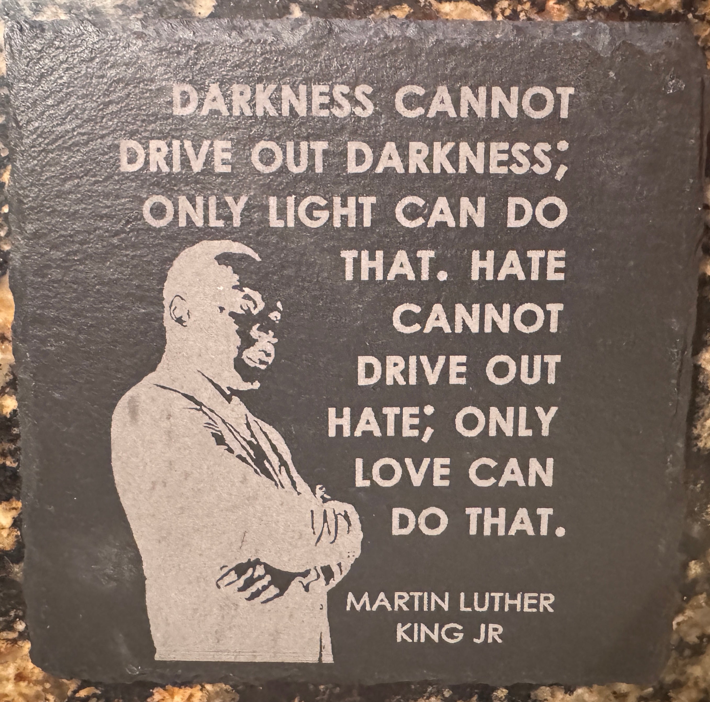 Four Slate We Fight Monsters Inspiration Coasters