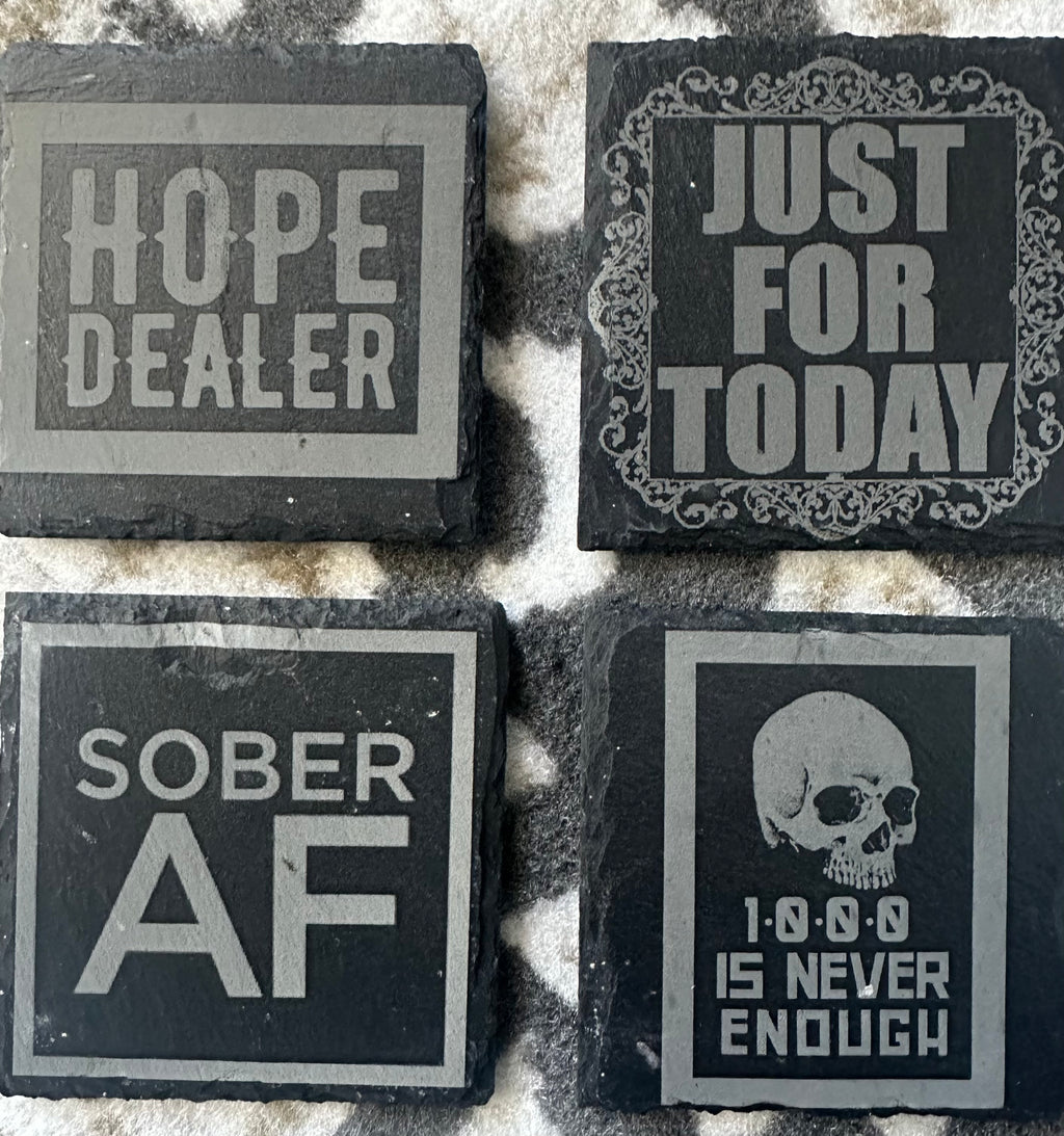 Four Handmade Slate Recovery Coasters