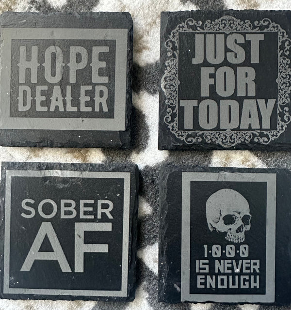 Four Handmade Slate Recovery Coasters