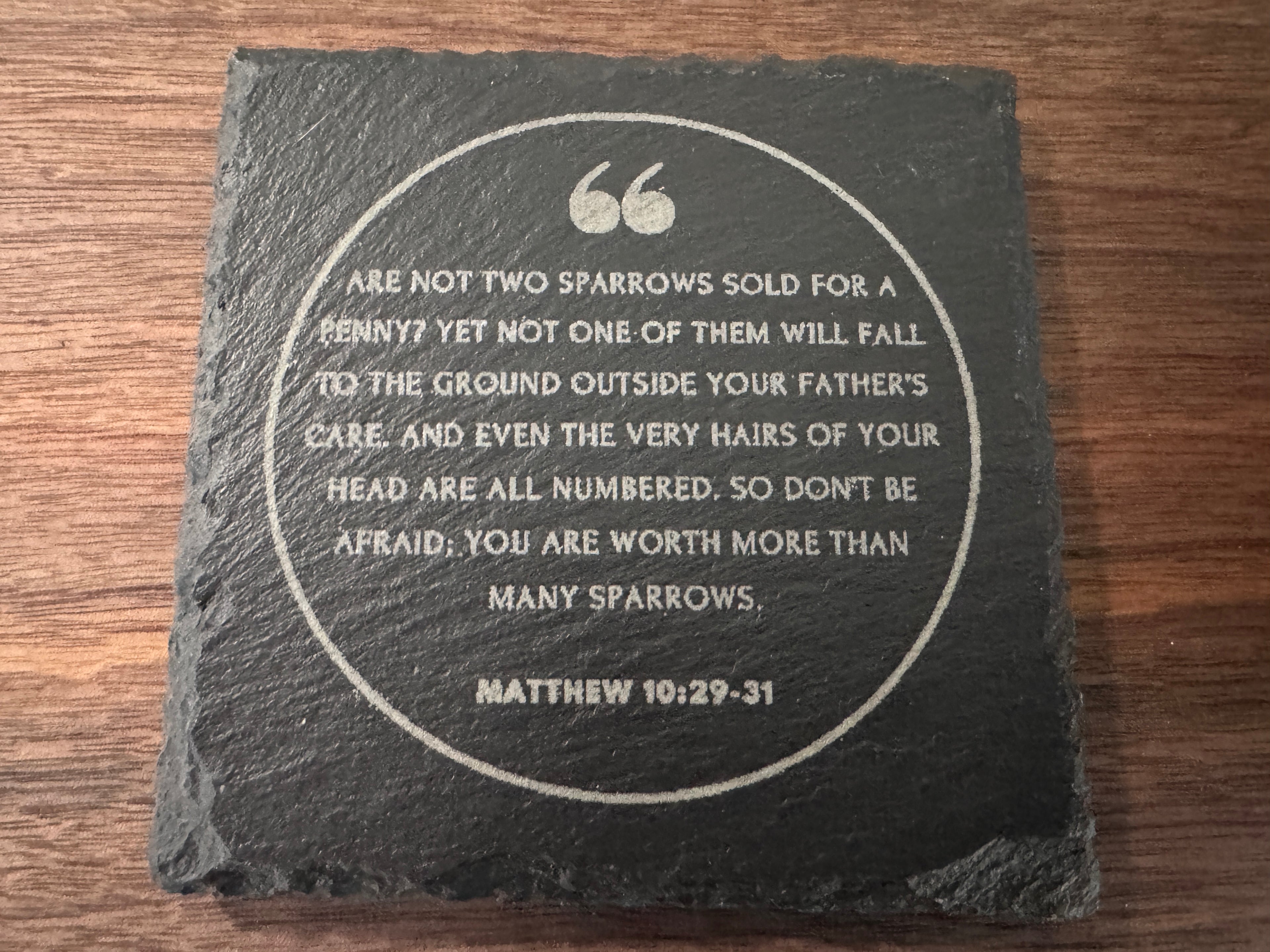 Four Slate We Fight Monsters Bible Verse Coasters