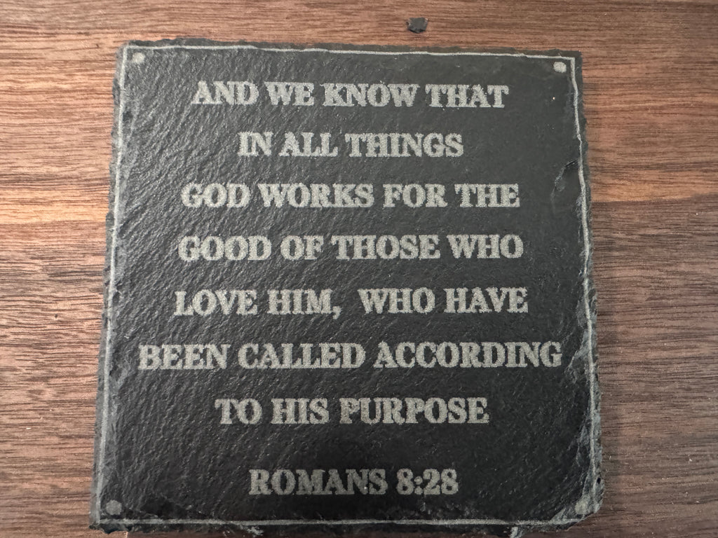 Four Slate We Fight Monsters Bible Verse Coasters