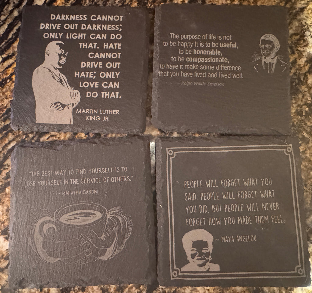 Four Slate We Fight Monsters Inspiration Coasters