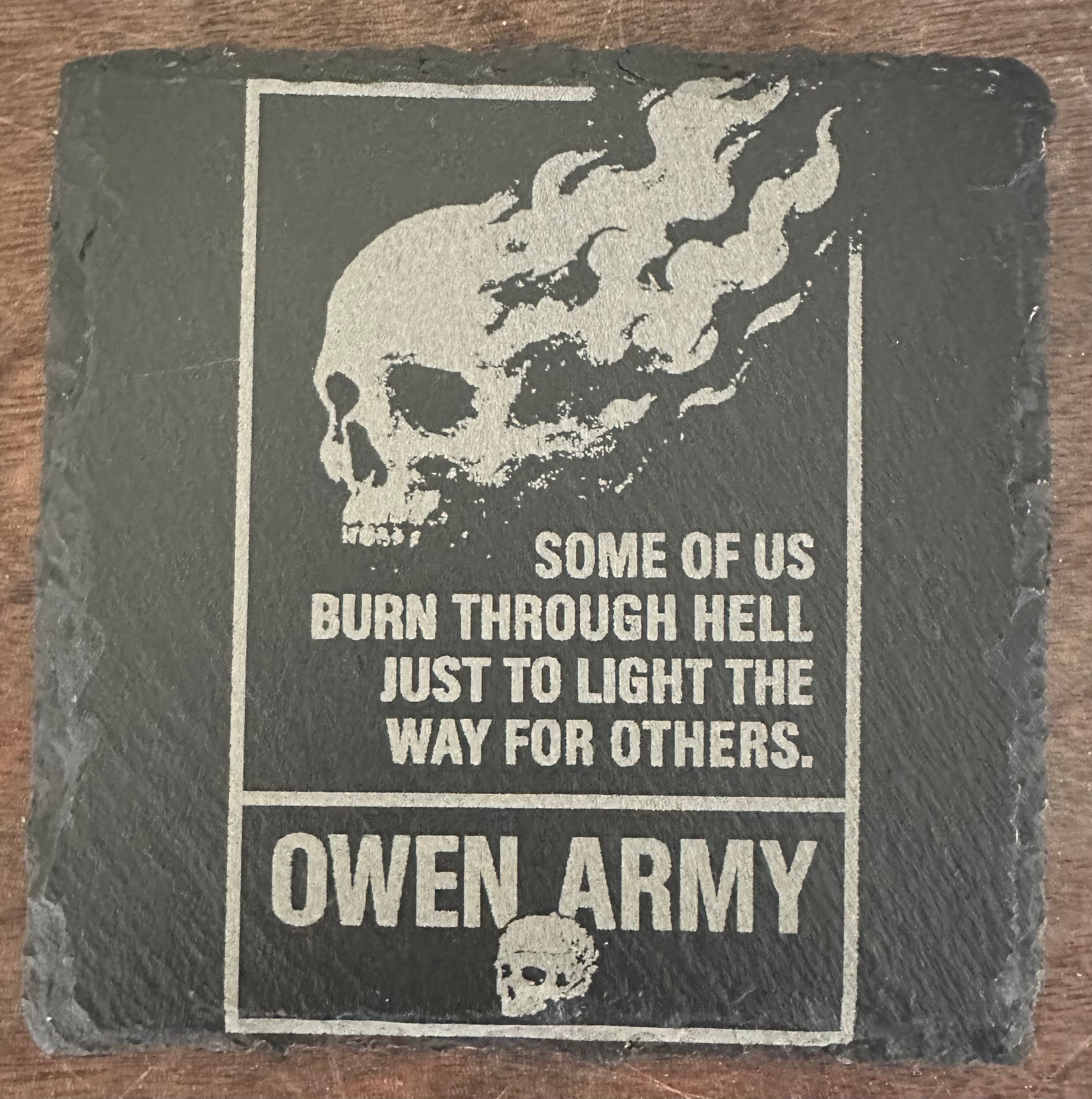 Four Slate Owen Army Coasters