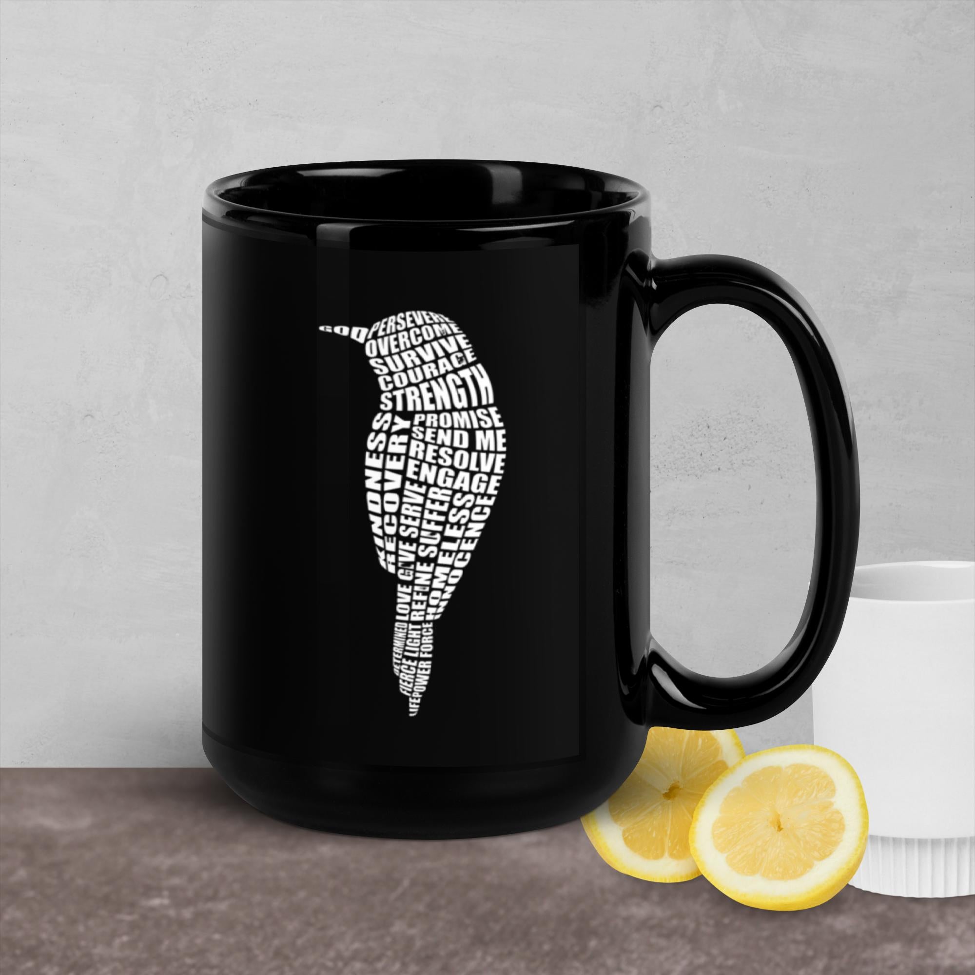 Word Sparrow Black Glossy Mug