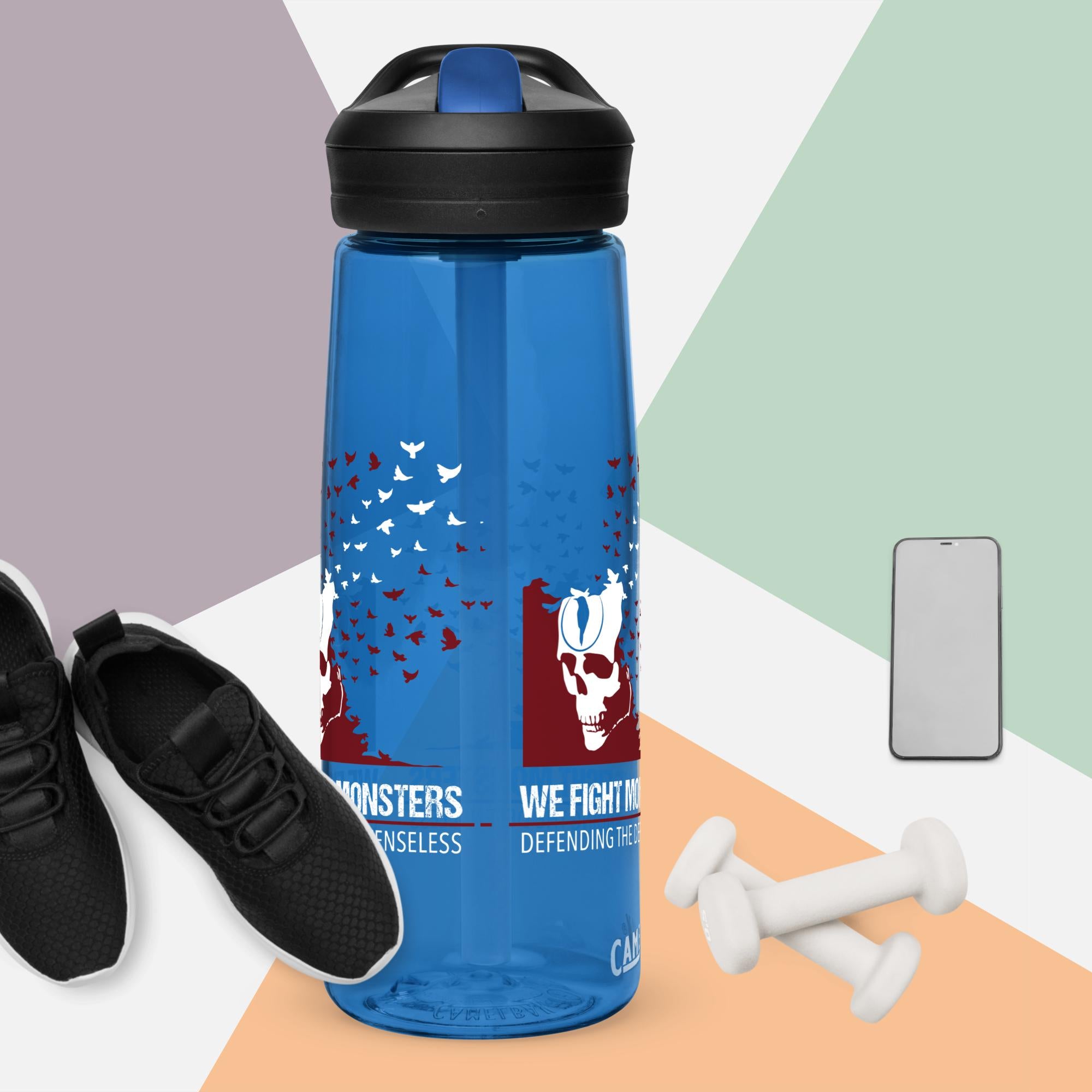 We Fight Monsters White Sparrow Sports Water Bottle