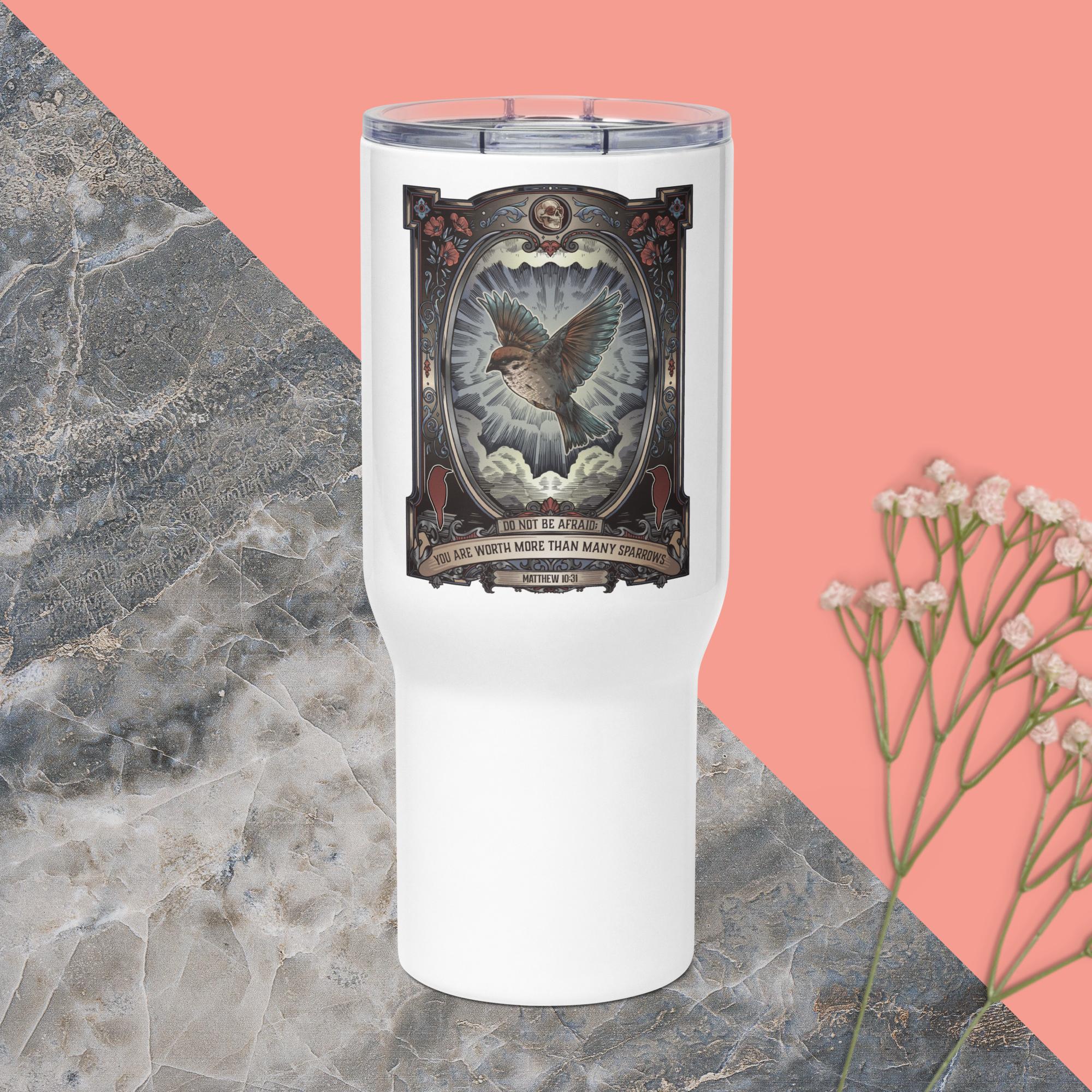 Worth More Than Many Sparrows Bible Verse - Travel mug with a handle