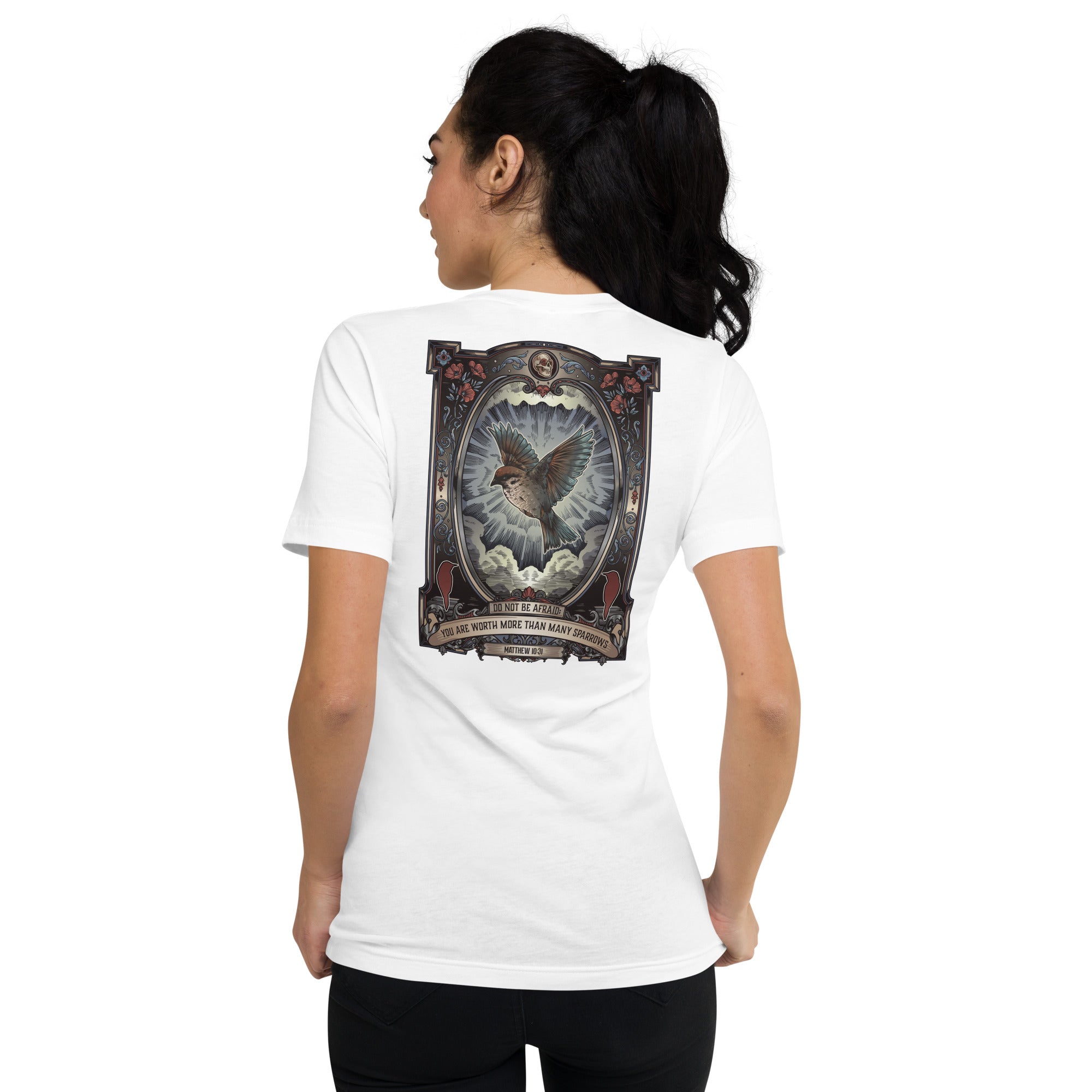 Worth More Than Many Sparrows Bible Verse - Unisex Short Sleeve V-Neck T-Shirt